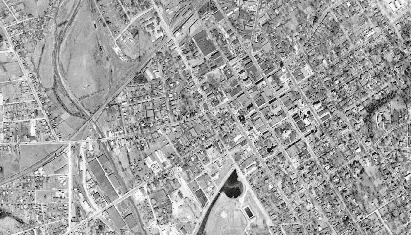 Animated aerial: 1950 downtown Huntsville vs. present day